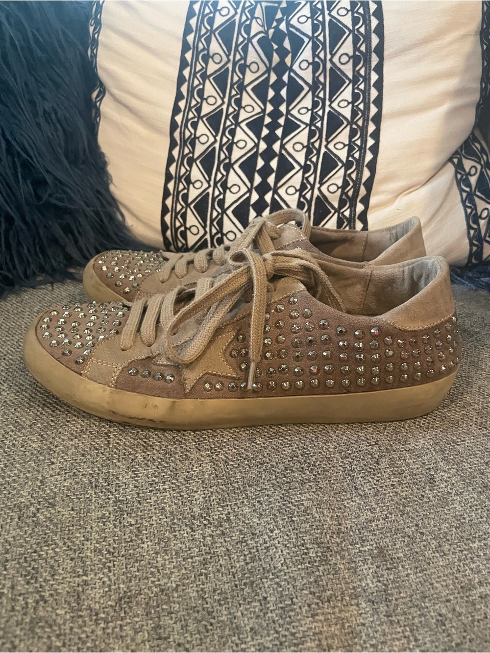 ShuShop Taupe Studded Suede Sneakers